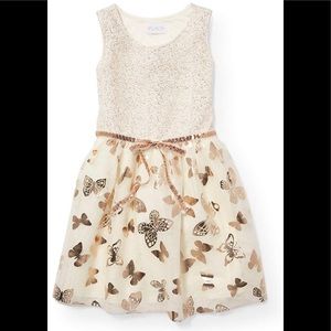 Toddler Girls sleeveless Butterfly Foil Gold Dress